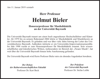 Anzeige von Helmut Bieler von Nordbayerischer Kurier