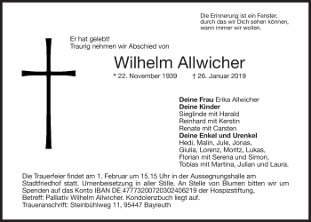 Anzeige von Wilhelm Allwicher von Nordbayerischer Kurier
