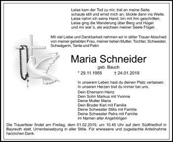 Anzeige von Maria Schneider von Nordbayerischer Kurier