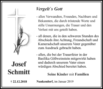 Anzeige von Josef Schmitt von Nordbayerischer Kurier