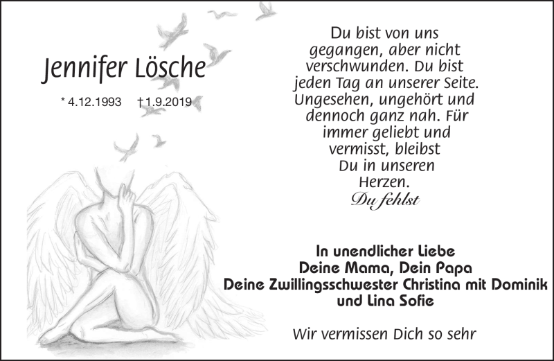  Traueranzeige für Jennifer Lösche vom 12.10.2019 aus Nordbayerischer Kurier