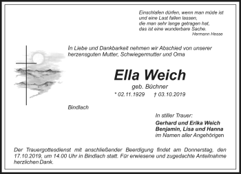 Anzeige von Ella Weich von Nordbayerischer Kurier