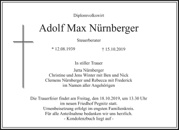 Anzeige von Adolf Max Nürnberger von Nordbayerischer Kurier