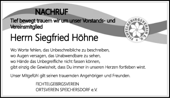Anzeige von Siegfrried Höhne von Nordbayerischer Kurier
