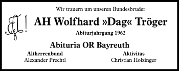 Anzeige von Wolfhard Tröger von Nordbayerischer Kurier