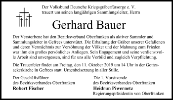 Anzeige von Gerhard Bauer von Nordbayerischer Kurier