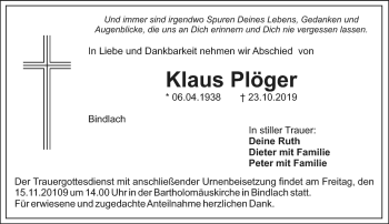 Anzeige von Klaus Plöger von Nordbayerischer Kurier