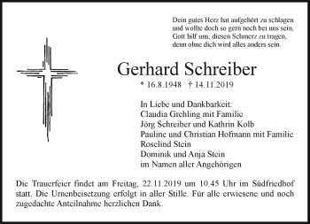 Anzeige von Gerhard Schreiber von Nordbayerischer Kurier