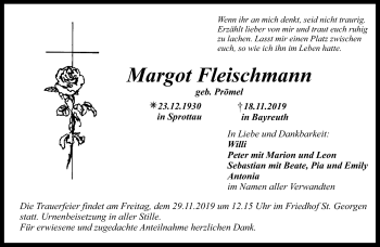 Anzeige von Margot Fleischmann von Nordbayerischer Kurier