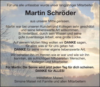 Anzeige von Martin Schröder von Nordbayerischer Kurier