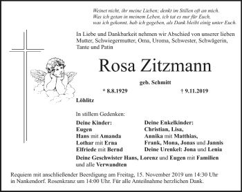 Anzeige von Rosa Zitzmann von Nordbayerischer Kurier