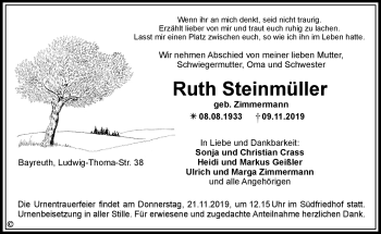 Anzeige von Ruth Steinmüller von Nordbayerischer Kurier