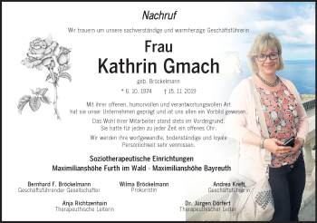 Anzeige von Kathrin Gmach von Nordbayerischer Kurier