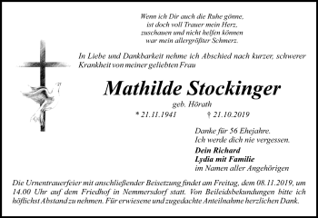 Anzeige von Mathilde Stockinger von Nordbayerischer Kurier