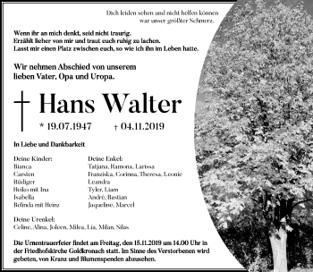 Anzeige von Hans Walter von Nordbayerischer Kurier