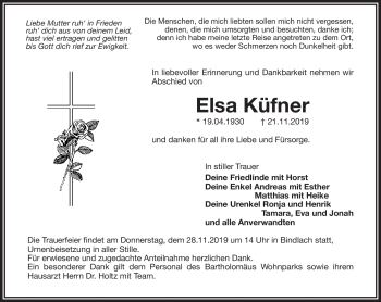 Anzeige von Elsa Küfner von Nordbayerischer Kurier