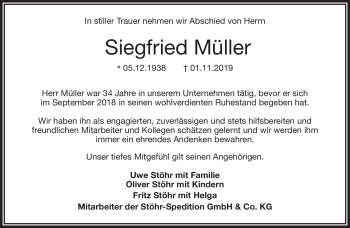 Anzeige von Siegfried Müller von Nordbayerischer Kurier