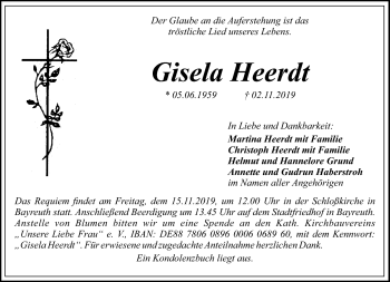 Anzeige von Gisela Heerdt von Nordbayerischer Kurier