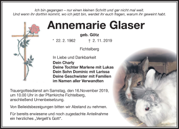 Anzeige von Annemarie Glaser von Nordbayerischer Kurier