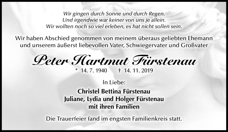  Traueranzeige für Peter Fürstenau vom 23.11.2019 aus Nordbayerischer Kurier