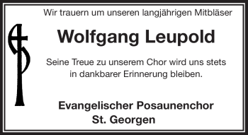 Anzeige von Wolfgang Leupold von Nordbayerischer Kurier