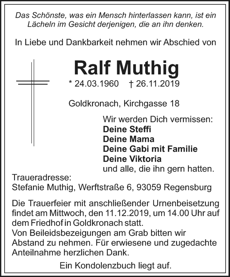  Traueranzeige für Ralf Muthig vom 07.12.2019 aus Nordbayerischer Kurier