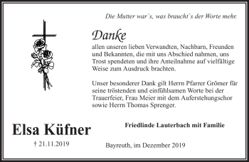 Anzeige von Elsa Küfner von Nordbayerischer Kurier