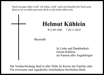 Anzeige von Helmut Kühlein von Nordbayerischer Kurier