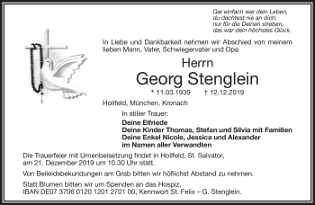 Anzeige von Georg Stenglein von Nordbayerischer Kurier