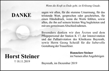 Anzeige von Horst Steiner von Nordbayerischer Kurier