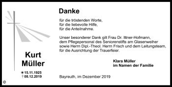 Anzeige von Kurt Müller von Nordbayerischer Kurier