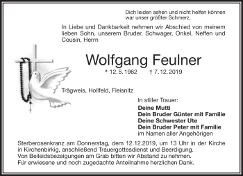 Anzeige von Wolfgang Feulner von Nordbayerischer Kurier