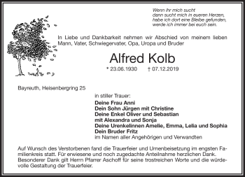 Anzeige von Alfred Kolb von Nordbayerischer Kurier