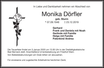 Anzeige von Monika Dörfler von Nordbayerischer Kurier
