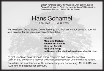 Anzeige von Hans Schamel von Nordbayerischer Kurier