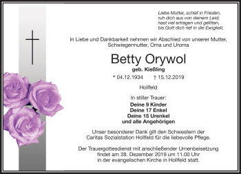 Anzeige von Betty Orywol von Nordbayerischer Kurier