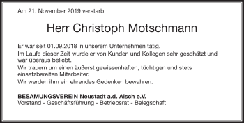Anzeige von Christoph Motschmann von Nordbayerischer Kurier