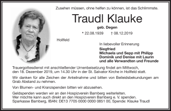 Anzeige von Traudl Klauke von Nordbayerischer Kurier