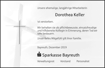 Anzeige von Dorothea Keller von Nordbayerischer Kurier