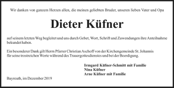 Anzeige von Dieter Küfner von Nordbayerischer Kurier