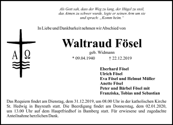 Anzeige von Waltraud Fösel von Nordbayerischer Kurier