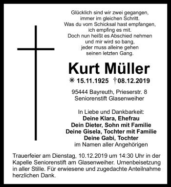 Anzeige von Kurt Müller von Nordbayerischer Kurier