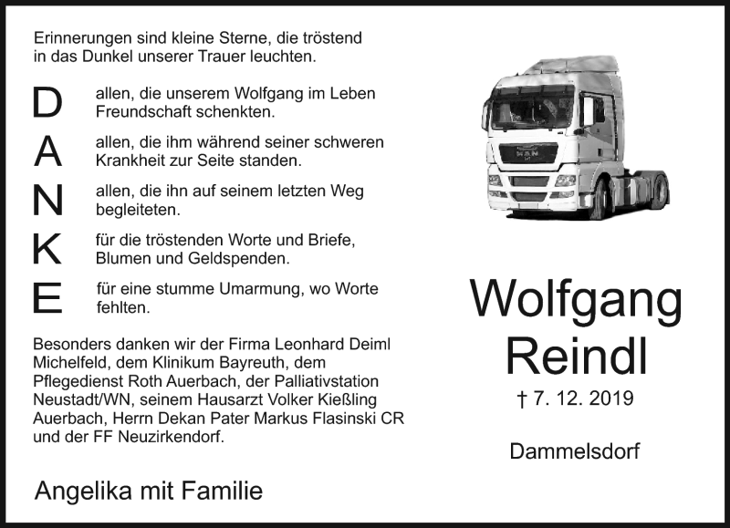  Traueranzeige für Wolfgang Reindl vom 14.12.2019 aus Nordbayerischer Kurier