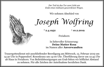 Anzeige von Joseph Wolfring von Nordbayerischer Kurier