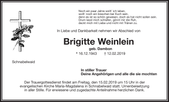 Anzeige von Brigitte Weinlein von Nordbayerischer Kurier