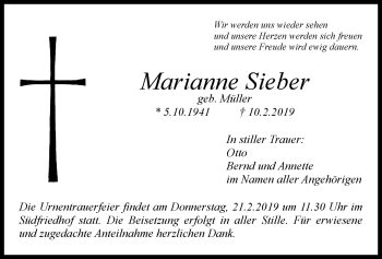 Anzeige von Marianne Sieber von Nordbayerischer Kurier