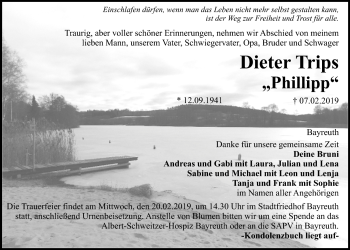 Anzeige von Dieter Trips von Nordbayerischer Kurier