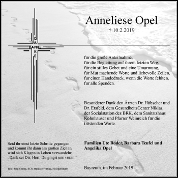Anzeige von Annliese Opel von Nordbayerischer Kurier