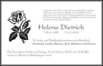 Anzeige von Helene Dietrich von Nordbayerischer Kurier