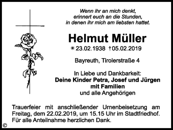 Anzeige von Helmut Müller von Nordbayerischer Kurier